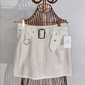 Damani Lux- Belt Skirt- White- Rhinestones